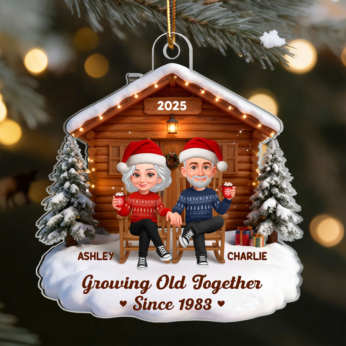 3D Effect Couple Cabin - Personalized Acrylic Car Hanger - Heartfelt Gift For Couple, For Him, For Her