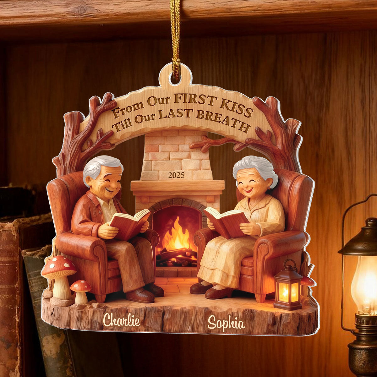 Growing Old Together Wooden Figurine - Personalized Acrylic Ornament - Heartwarming Christmas Gift For Him, For Her, For Couple