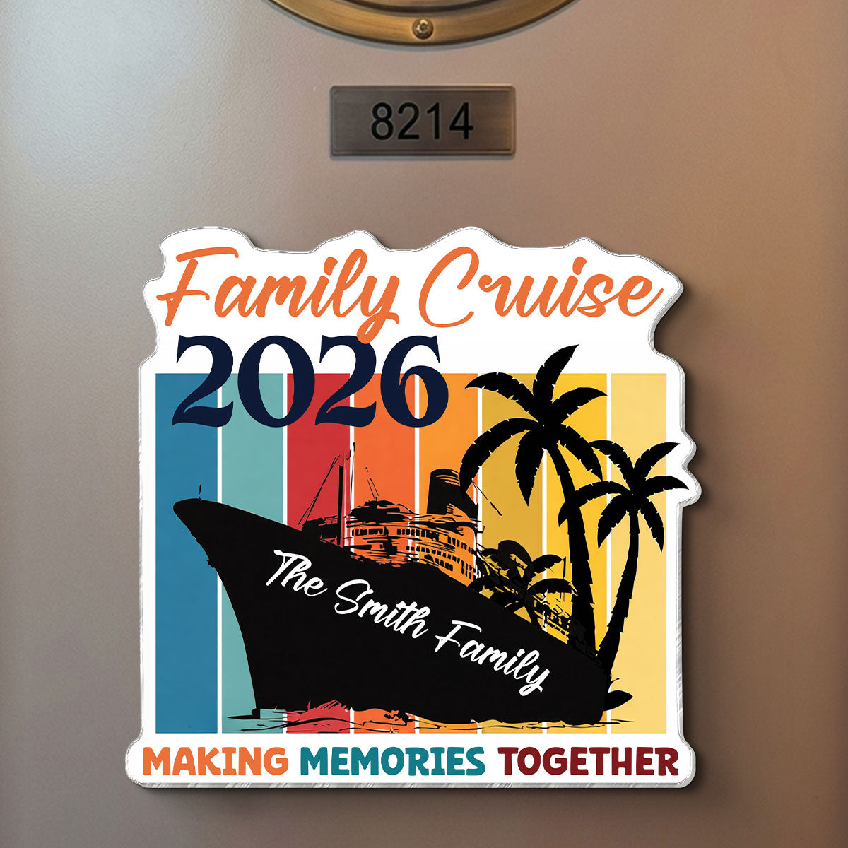 Family Retro Cruise Making Memories Together - Personalized Cruise Ship Door Magnet - Summer Cruise Ship Door Decorations