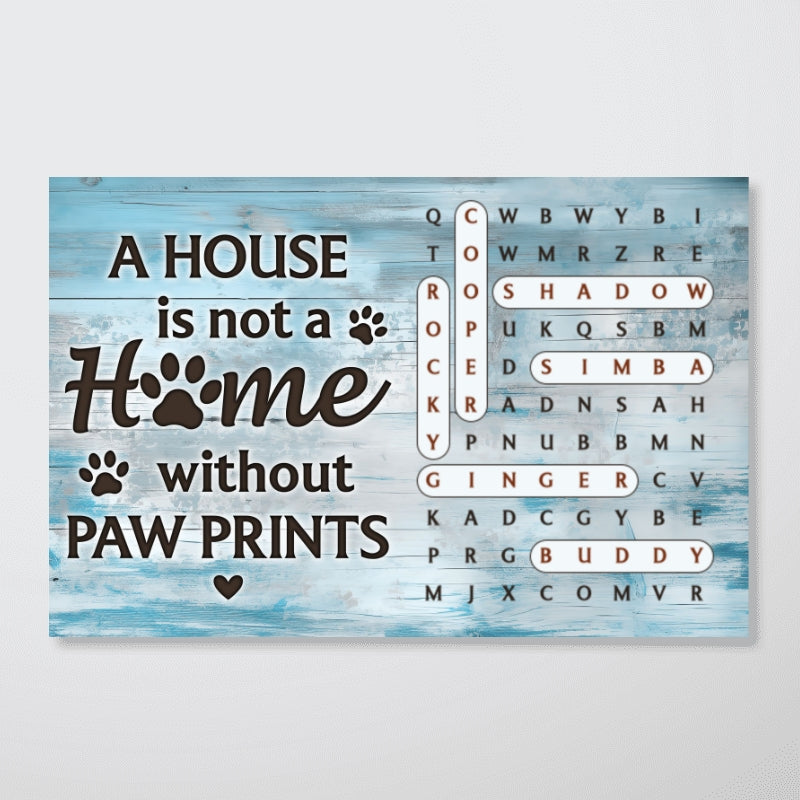 Home With Paw Prints Pet Name Word Search Puzzle - Personalized Poster