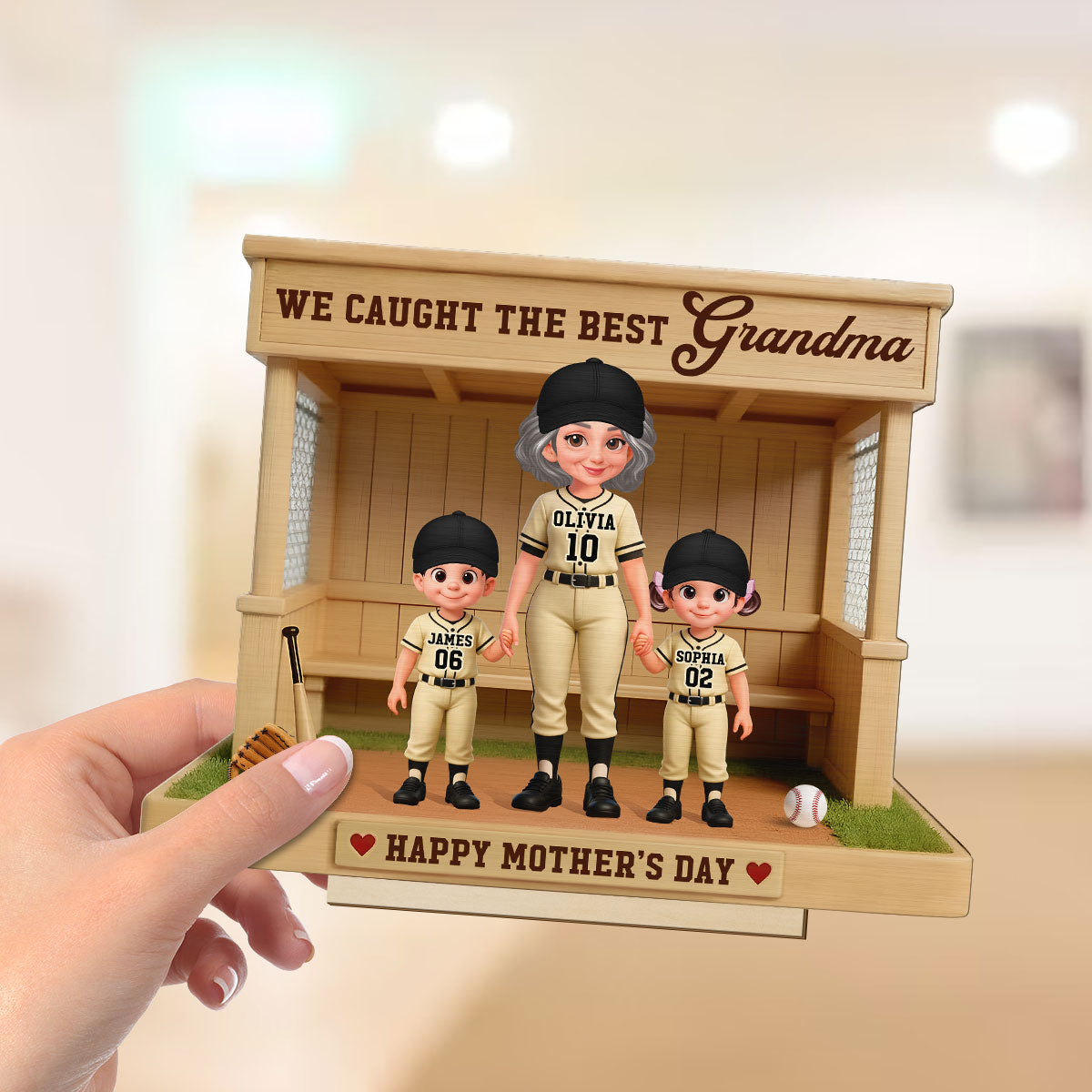 We Caught The Best Grandma Baseball Dugout - Personalized 2-Layered Wooden Plaque - Mother's Day Gift For Baseball Grandma, Mom