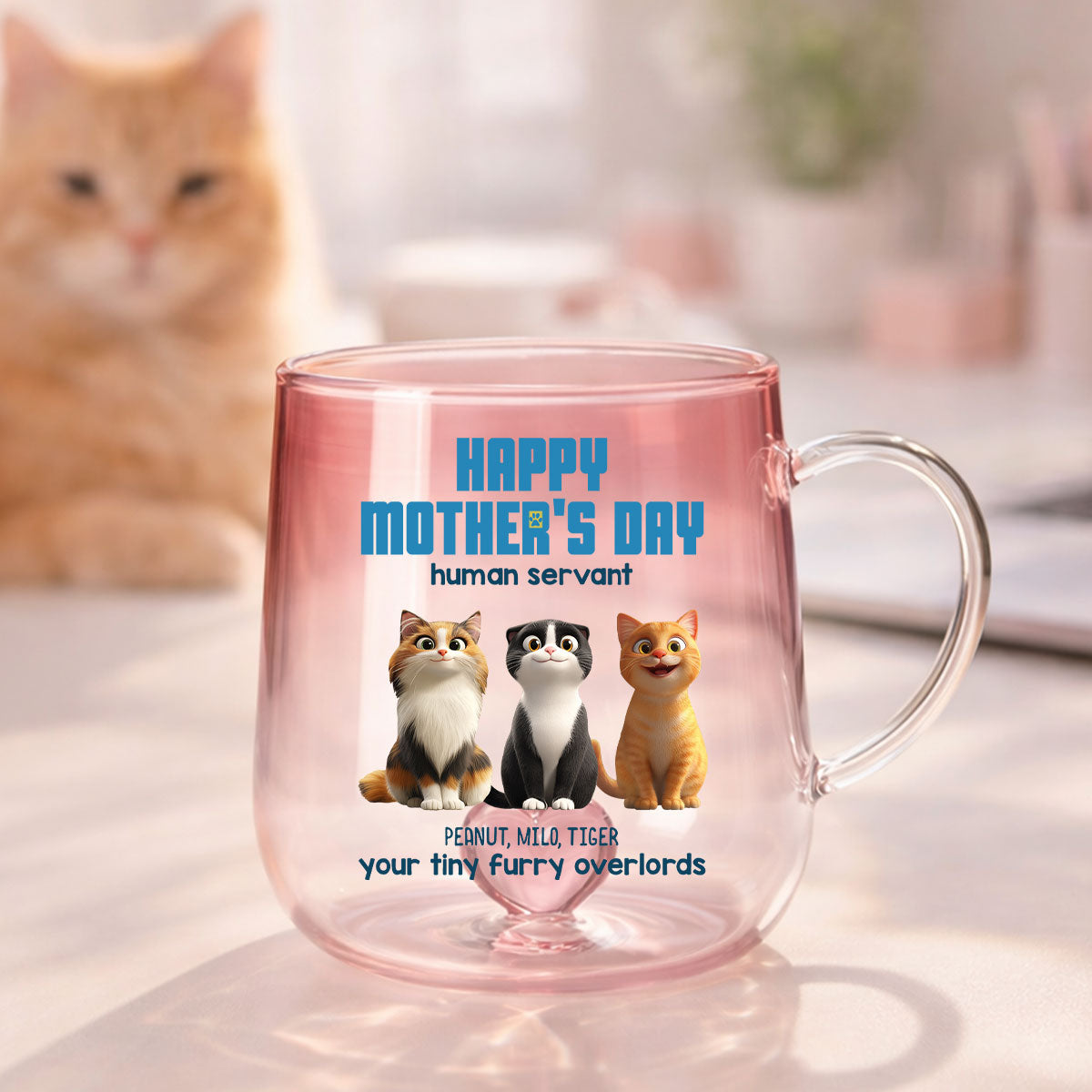 Happy Mother's Day Cat Mom Human Servant - Personalized Glass Mug - Heartfelt Gift for Cat Lovers