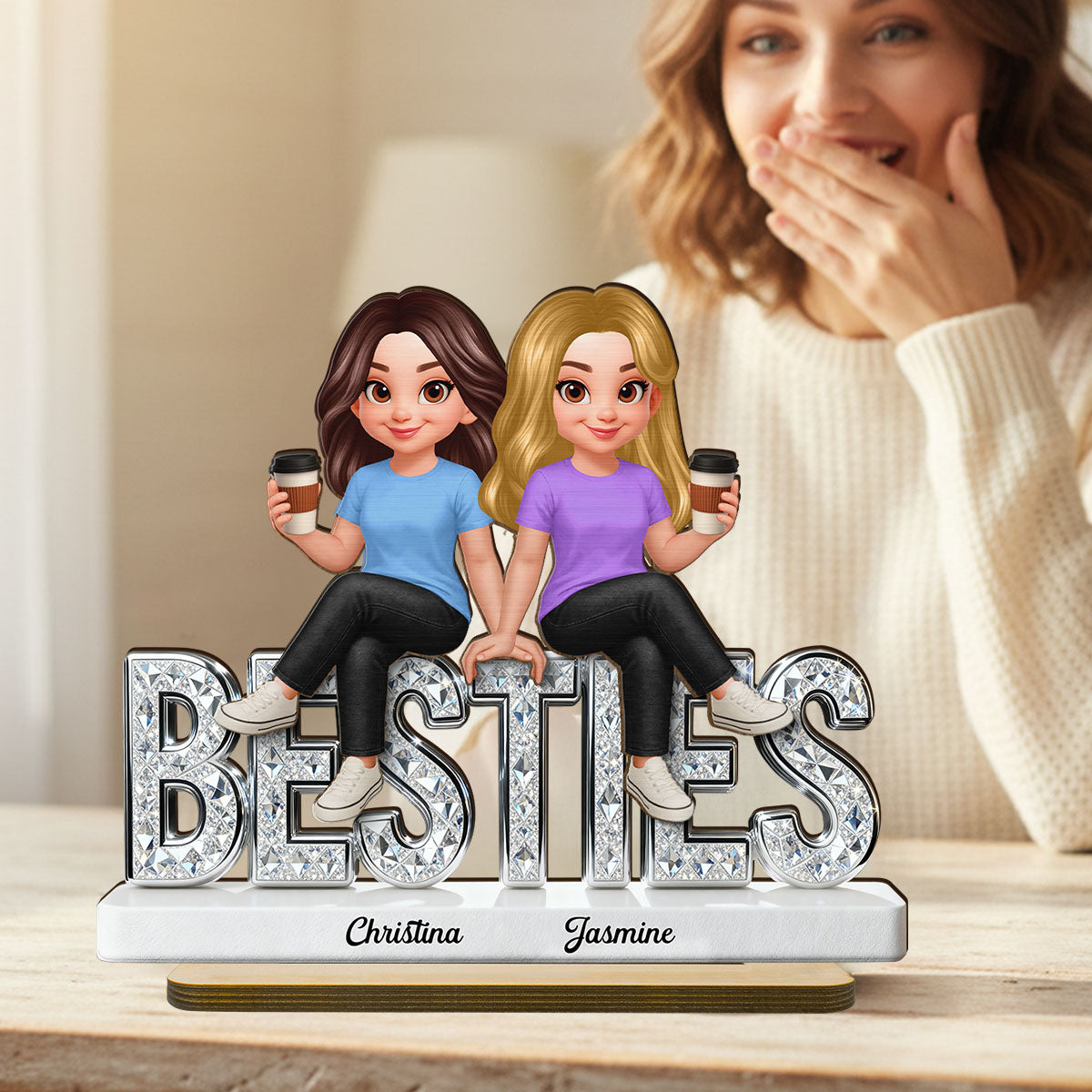 Beautiful Besties Forever - Personalized 2-Layered Wooden Plaque - Gift For Best Friends