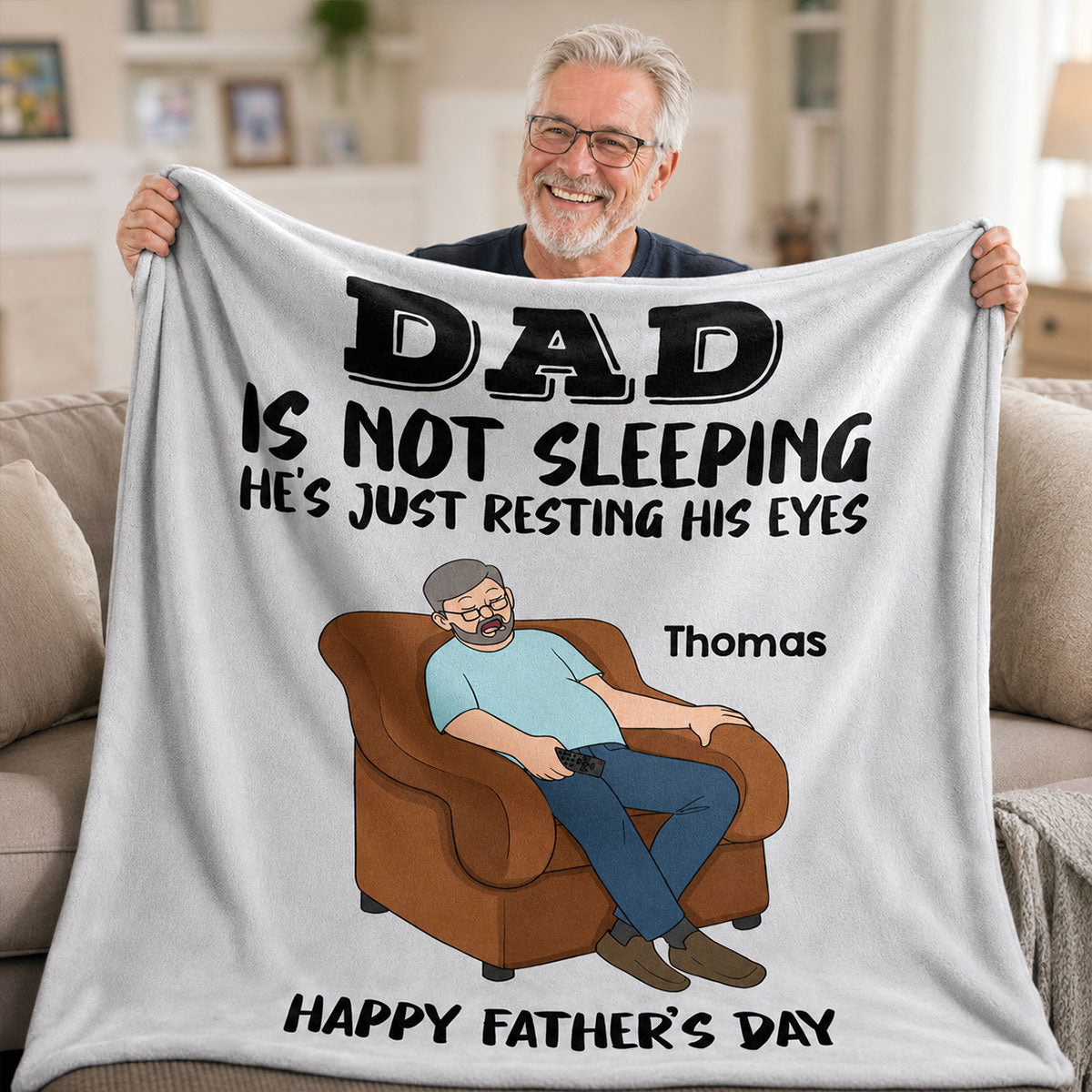 DAD Grandpa Not Sleeping Just Resting His Eyes - Personalized Fleece Blanket - Funny Father's Day Gift For Dad Grandpa