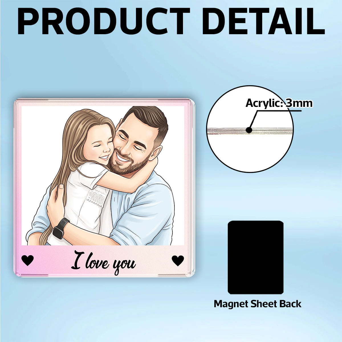 Custom Portrait from Photo - Personalized Acrylic Fridge Magnet - Father's Day Gift for Dad, Husband