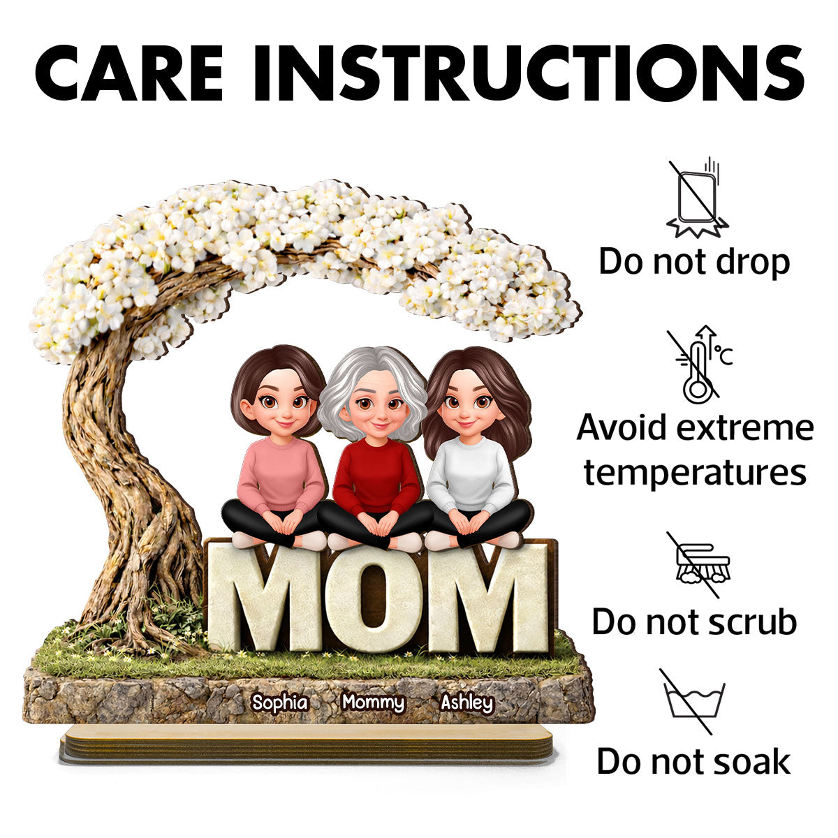 Mom And Her Kids Under The Tree - Personalized 2-Layered Wooden Plaque - Heartfelt Gift For Mom, Grandma