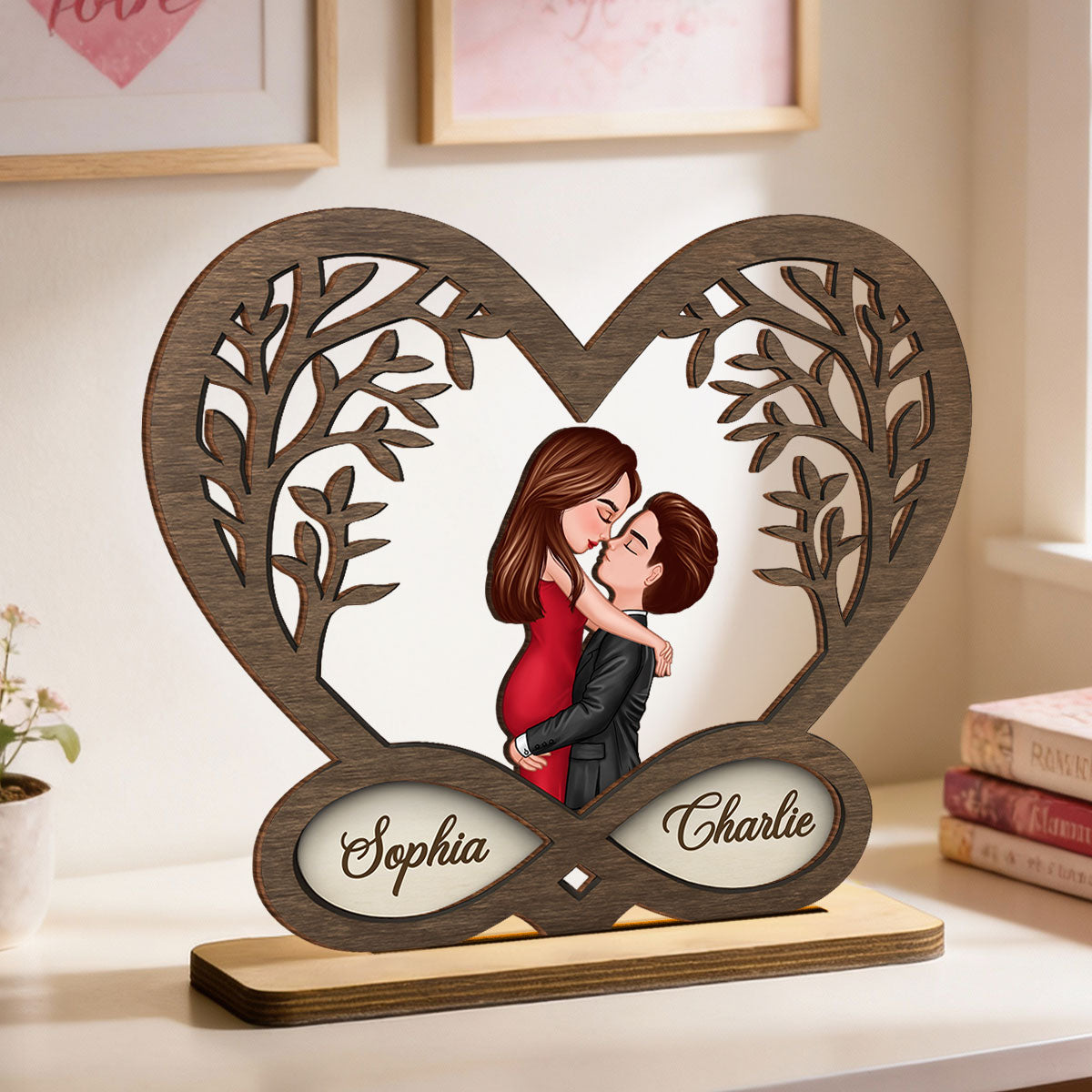 Infinity Heart Love Sign Romantic Couple - Personalized Standing Wooden Plaque - Gift for Couple