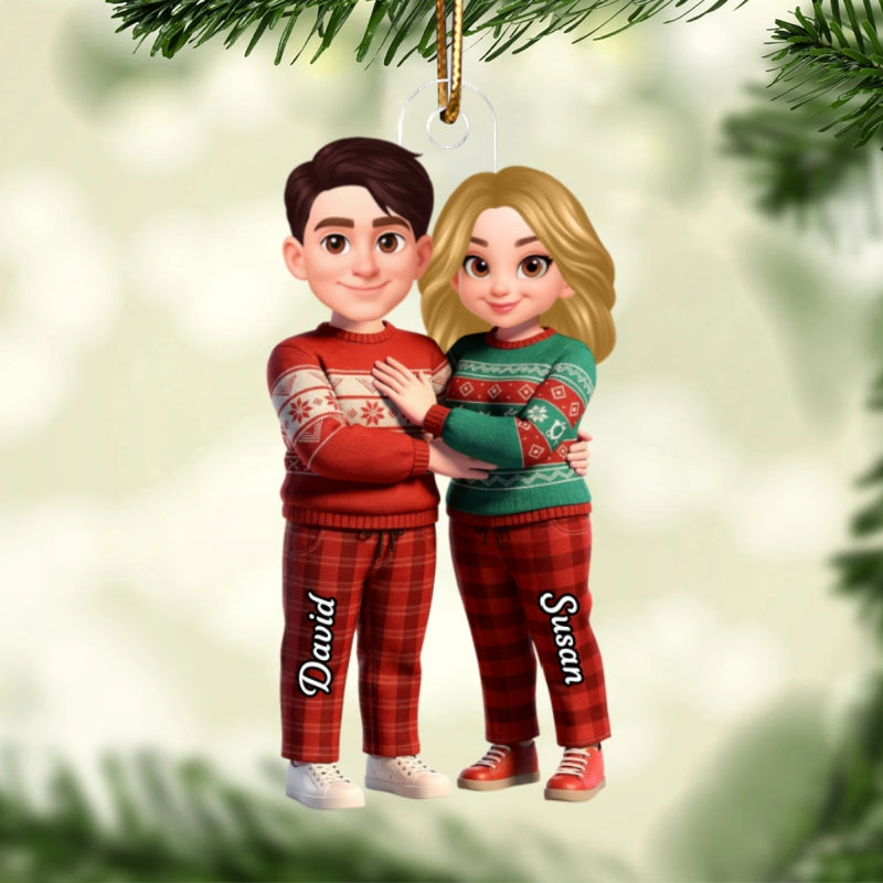 Cartoon Couple Standing Together - Personalized Acrylic Ornament - Christmas Gift for him, Gift for her
