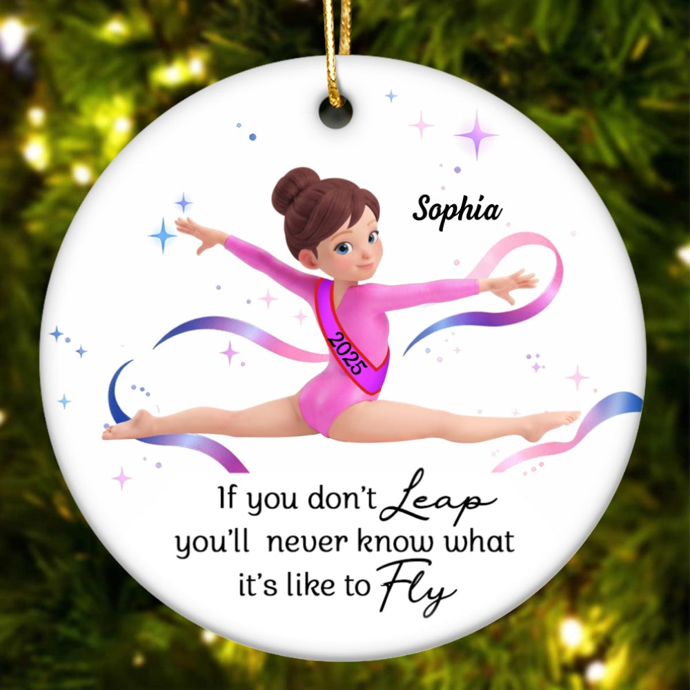 What It's Like To Fly Front Split Gymnastic Girl - Personalized Ceramic Ornament - Gymnast Gift For Daughter, Granddaughter