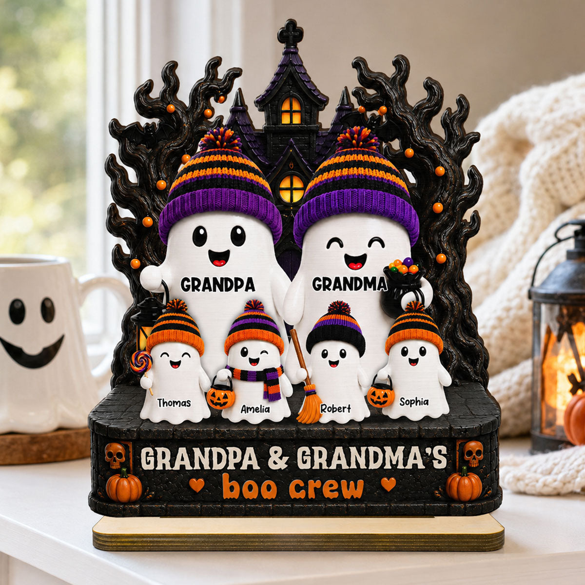 Mysterical Grandma Grandpa's Boo Crew Haunted House - Personalized 2-Layered Wooden Plaque - Halloween Decoration For Grandparents