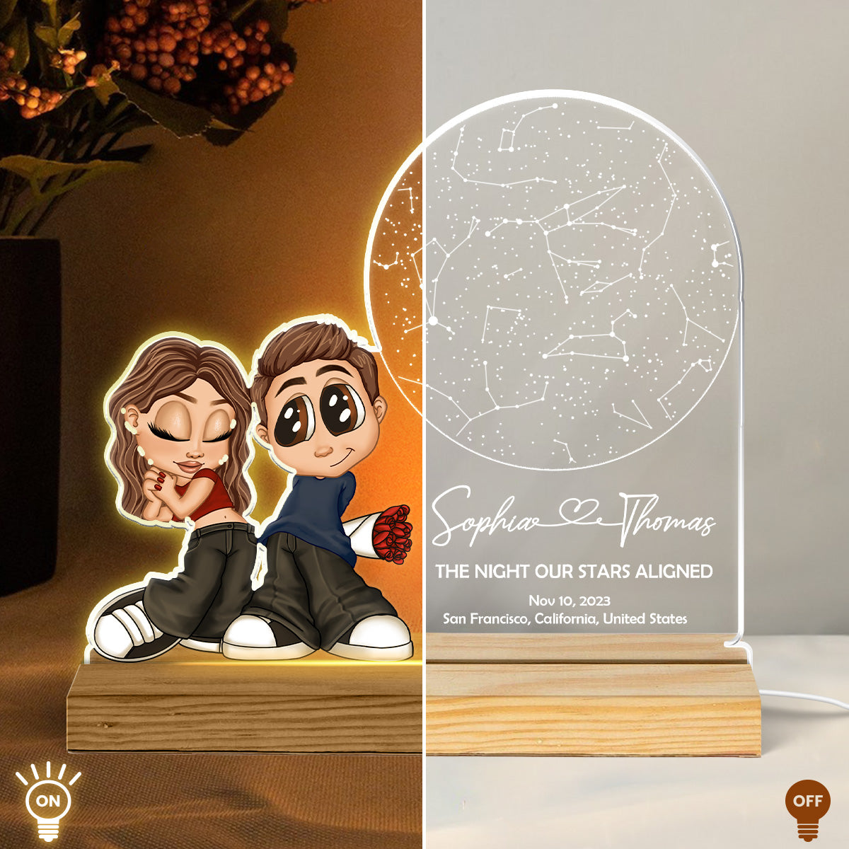 Y2K Couple Constellation Custom Star Map By Date & Location - Personalized Acrylic Plaque LED Night Light