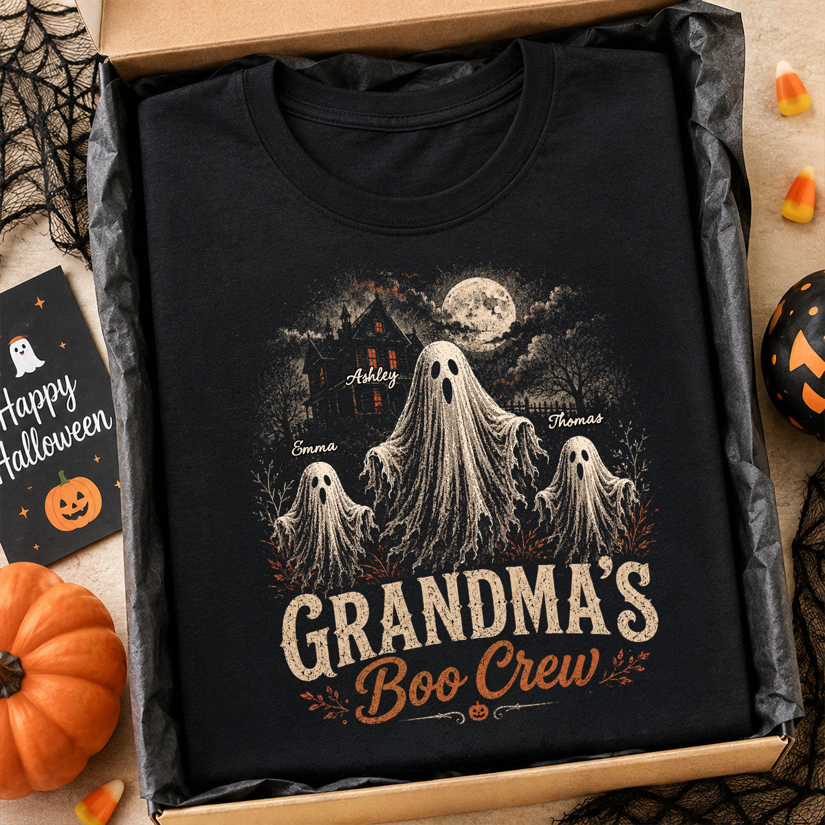 Grandma's Boo Crew Haunted House - Personalized Shirt - Halloween Trendy Tee for Grandma