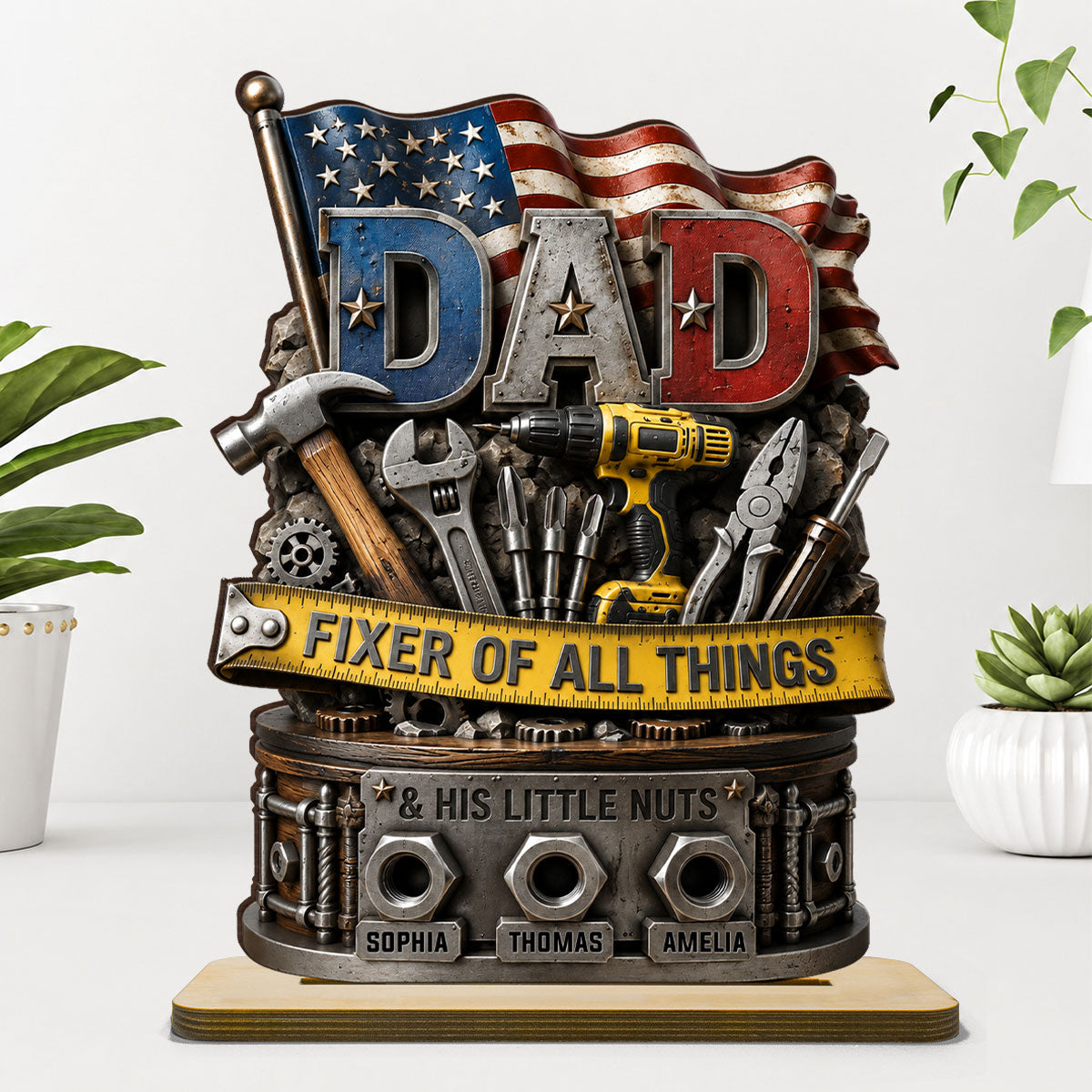 Dad Fixer of All Things Master Handyman- Personalized 2-Layered Wooden Plaque -  Gift for Dad, Husband