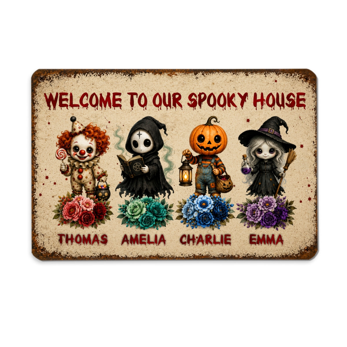 Welcome To Our Spooky House - Personalized Metal Sign - Halloween Decor Gift, Gift For Family
