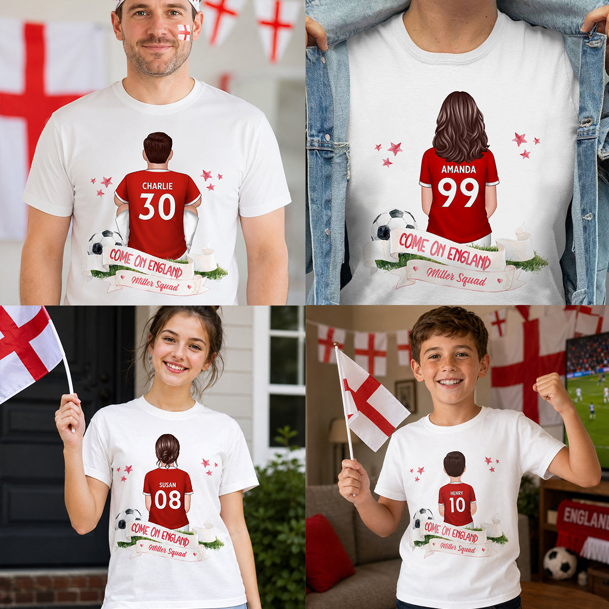 Come On England World Cup 2026 T-Shirt - Personalized Family Matching Shirt - Football Fan Tees