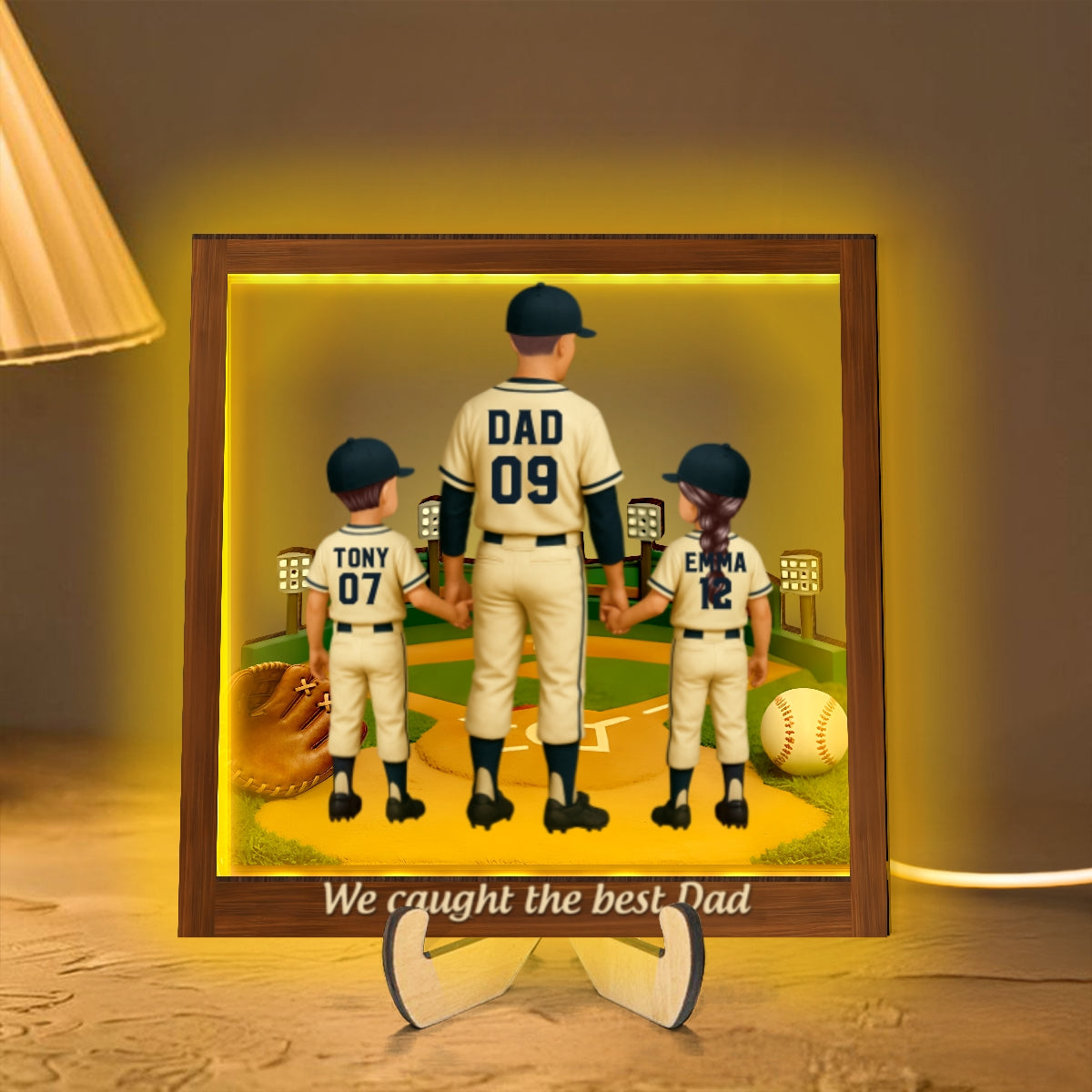 We Caught The Best Dad Baseball - Personalized Wooden Frame With LED - Heartfelt Gift For Baseball Dad