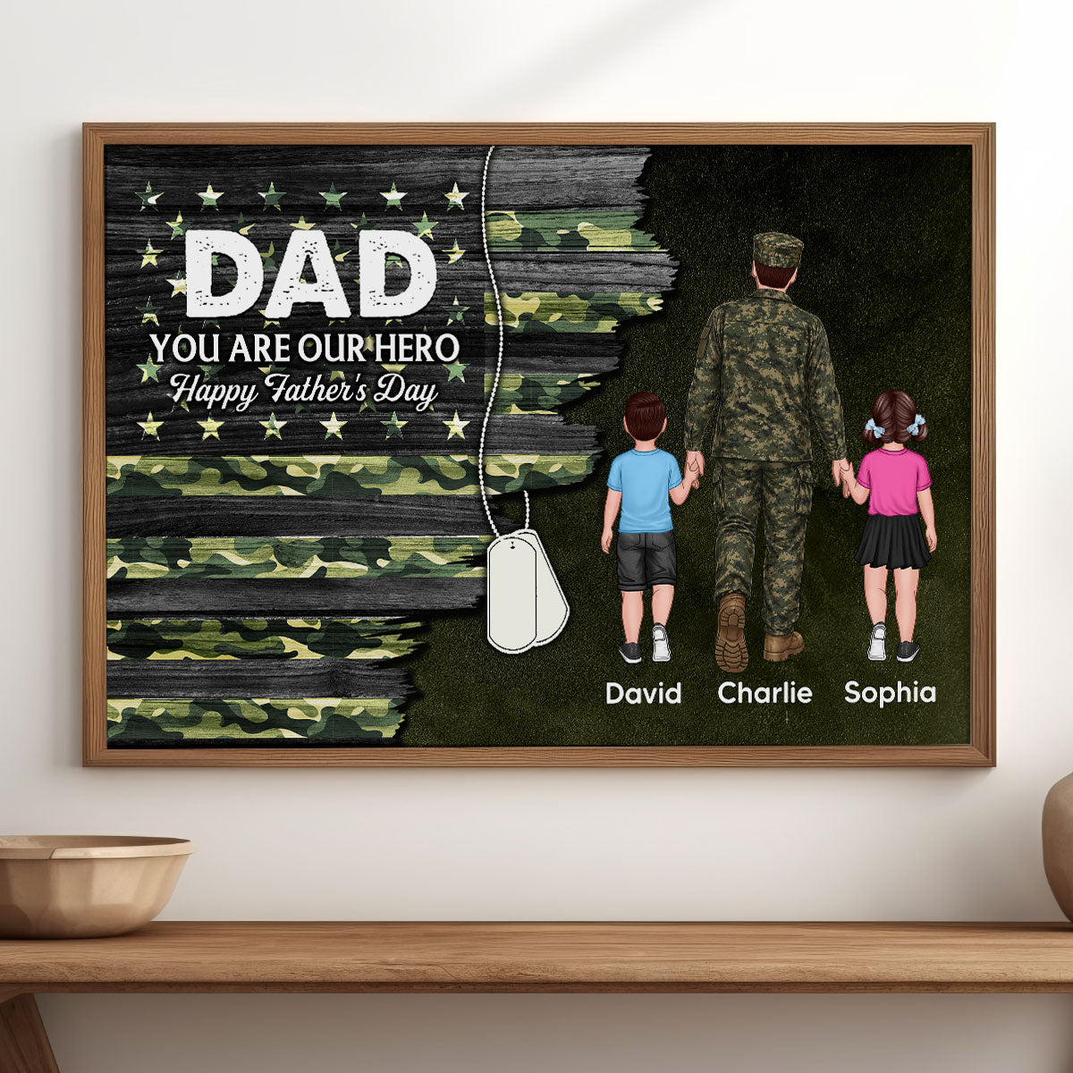 Army Millitary Half Camouflage Flag Dad - Personalized Poster - Father's Day Gift For Dad