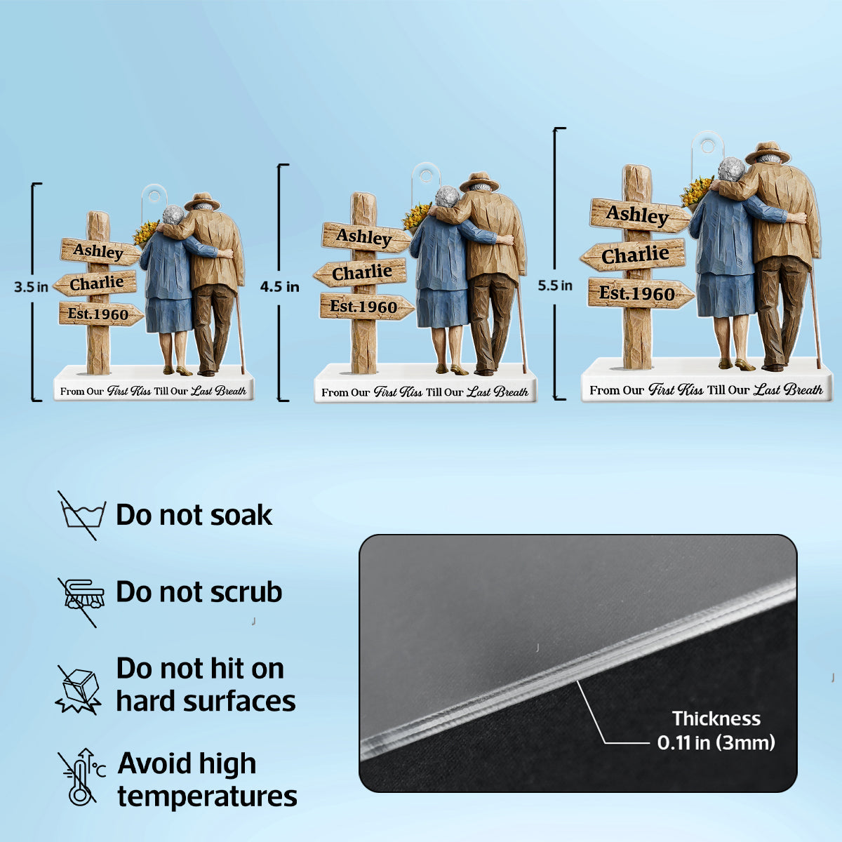 3D Effect Wooden Old Couple Sign Post - Personalized Acrylic Ornament - Heartwarming Christmas Gift For Him, For Her, For Couple