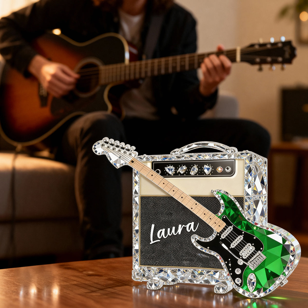 Guitar Music 3D Crystal Effect - Personalized Acrylic Block Plaque - Unique Gift For Guitarist