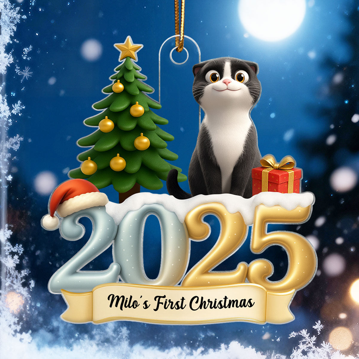 Cat First Christmas In Forever Family 2025 - Personalized Acrylic Ornament - Unique Christmas Gift For Cat Lovers