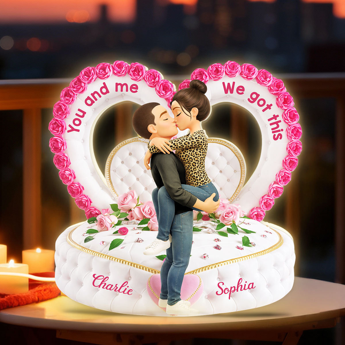 Romantic Heart-Shaped Headboard with Roses - Personalized Light Box - Heartfelt Valentine's Day Gift for Her, for Him