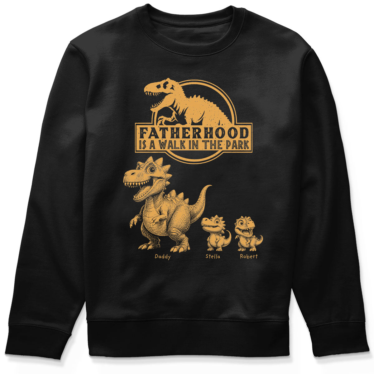 Retro Yellow Vintage Fatherhood Is A Walk In The Park Dinosaurs - Personalized Shirt - Funny Father's Day Gift For Dad, Husband