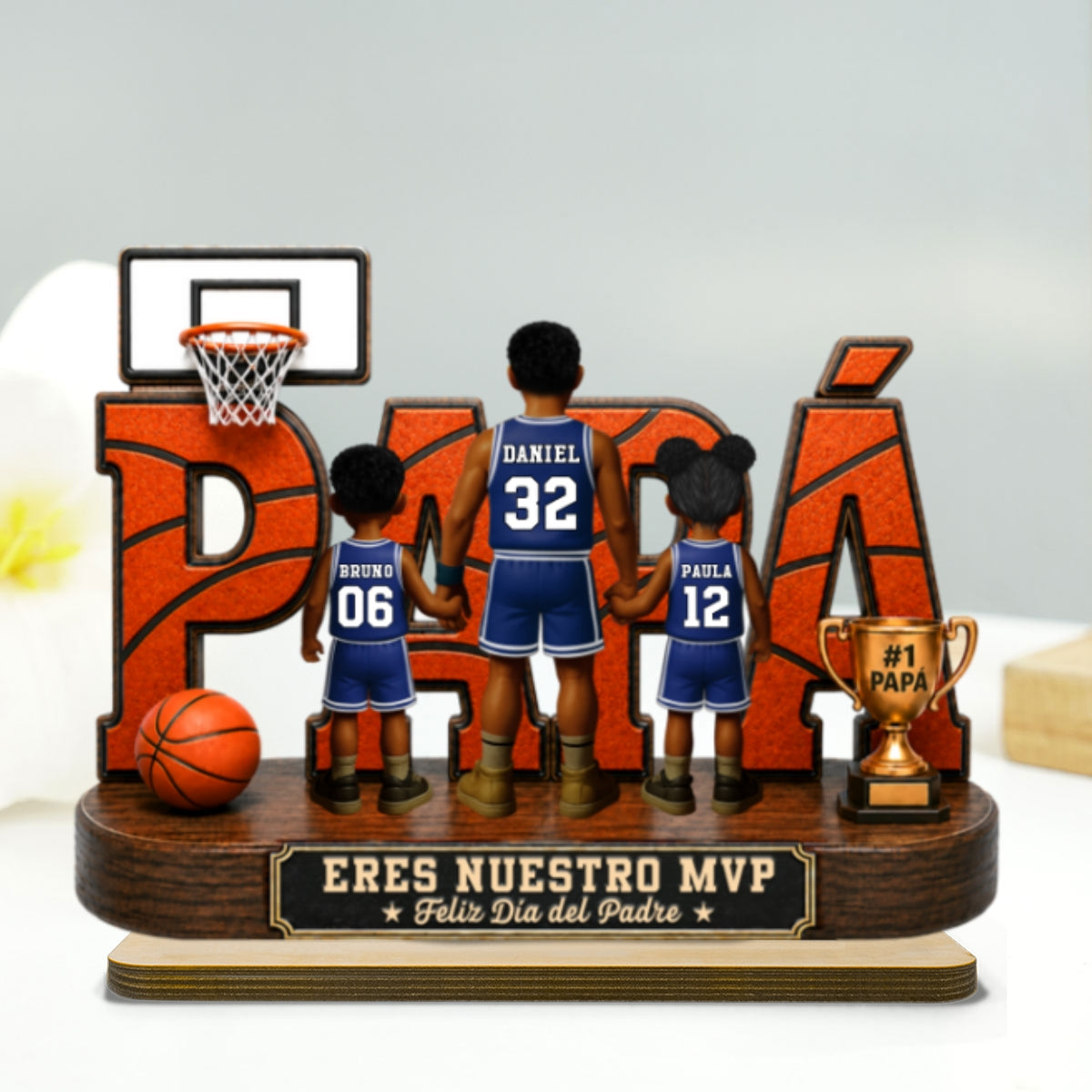 Leyenda Papá Basquetbolista, Tú Eres Nuestro MVP - Placa de Madera Personalizada de 2 Capas - Regalo del Día del Padre para Papá