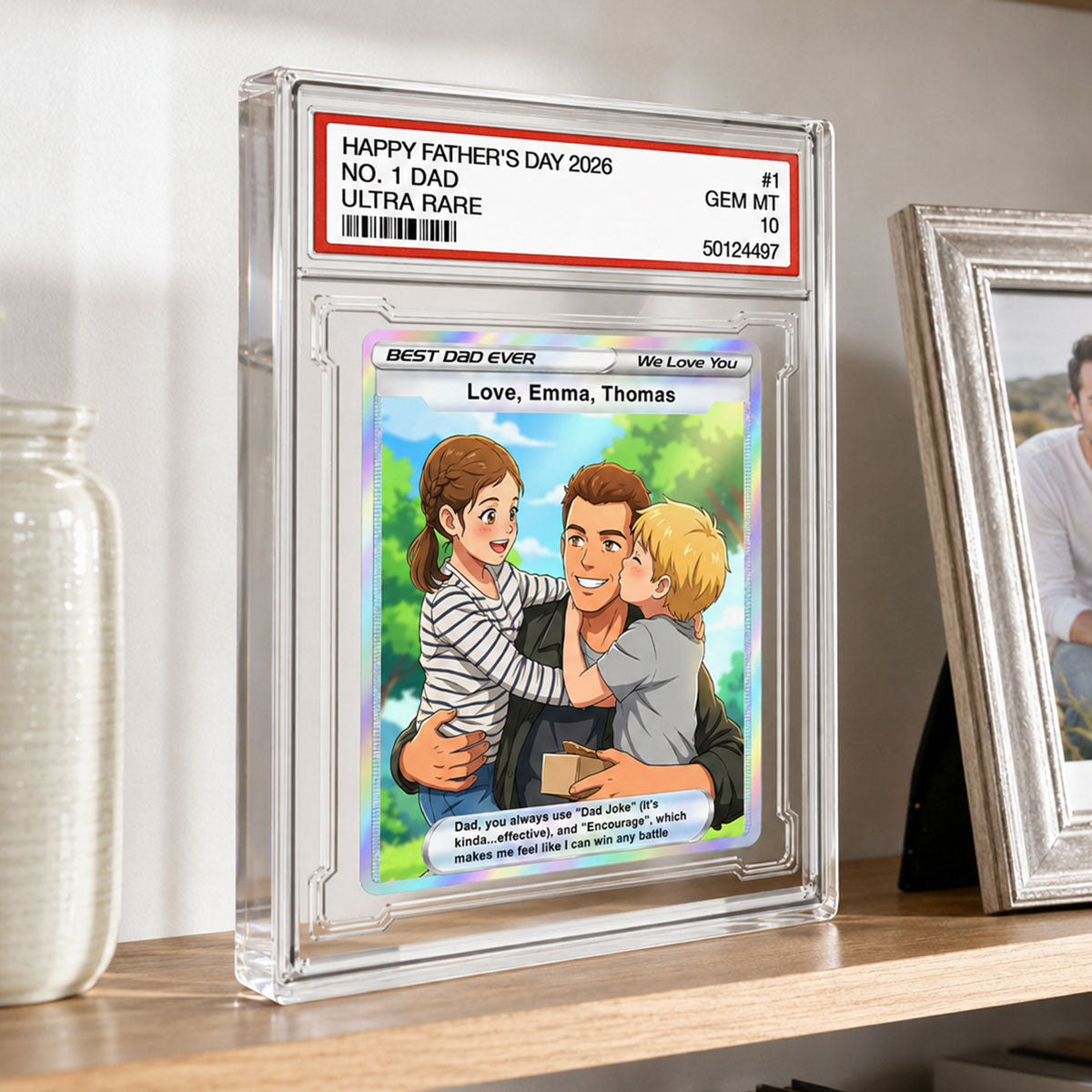 Best Dad Ever Trading Card Cartoon Style - Personalized Acrylic Block Plaque -  Gift For Dad, Husband