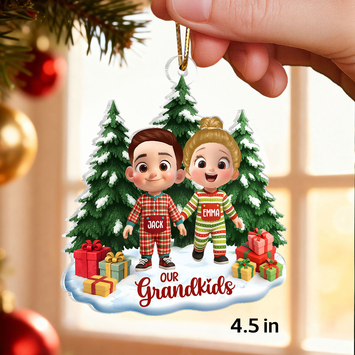 Cute Cartoon Grandkids - Personalized Acrylic Ornament - Christmas Gift for Grandma, Grandpa, Grandparents