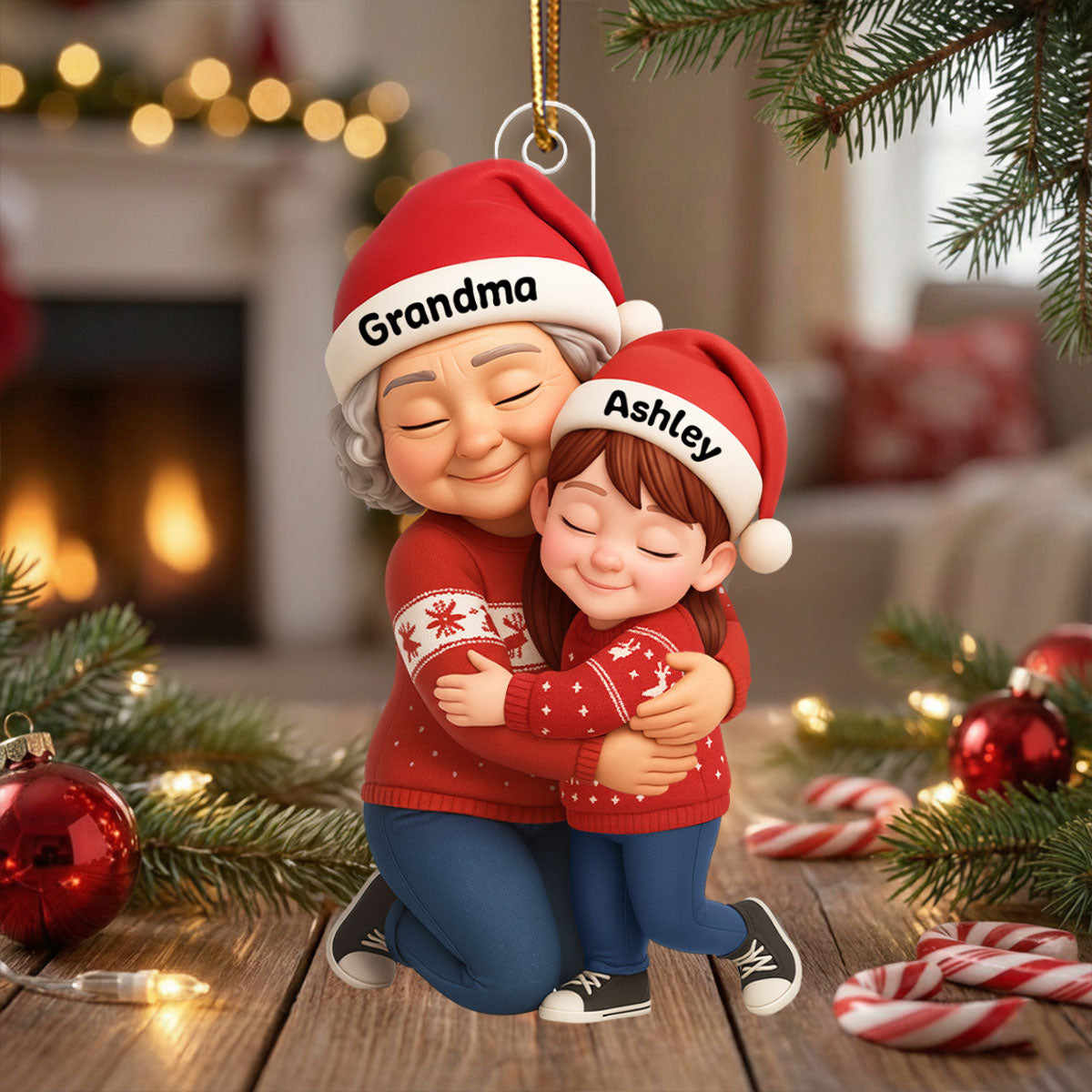 Grandma’s Loving Embrace – Custom Ornament with Grandkids’ Names – A Cherished Christmas Keepsake for Grandma, Grandkids