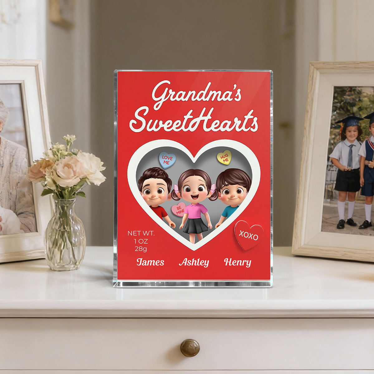 Grandma's Sweethearts Grandkids Red Toy Box Style 2D Flat - Personalized Acrylic Block Plaque