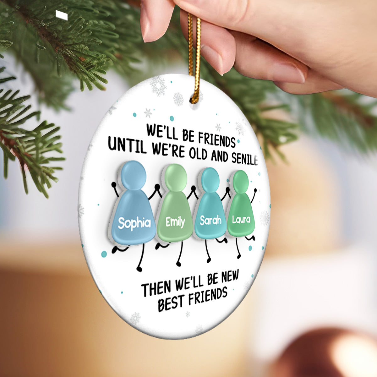 3D Sea Glass Effect Christmas Happy Besties - Personalized Ceramic Ornament With Acrylic Pieces