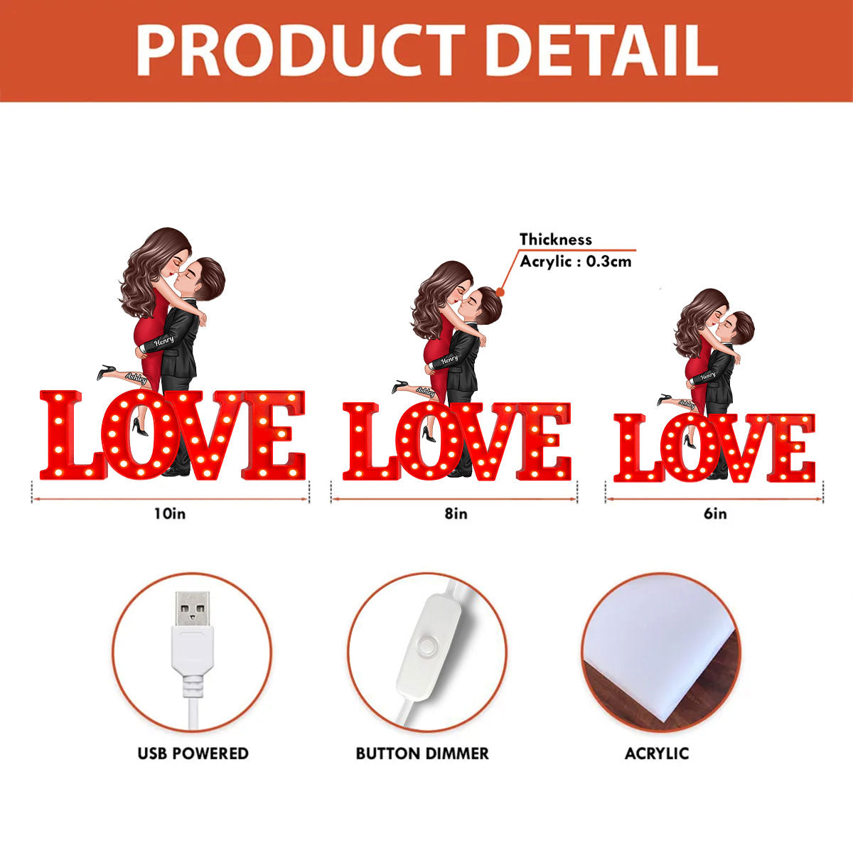 Love Couple Kissing - Personalized Light Box - Gift for Couple