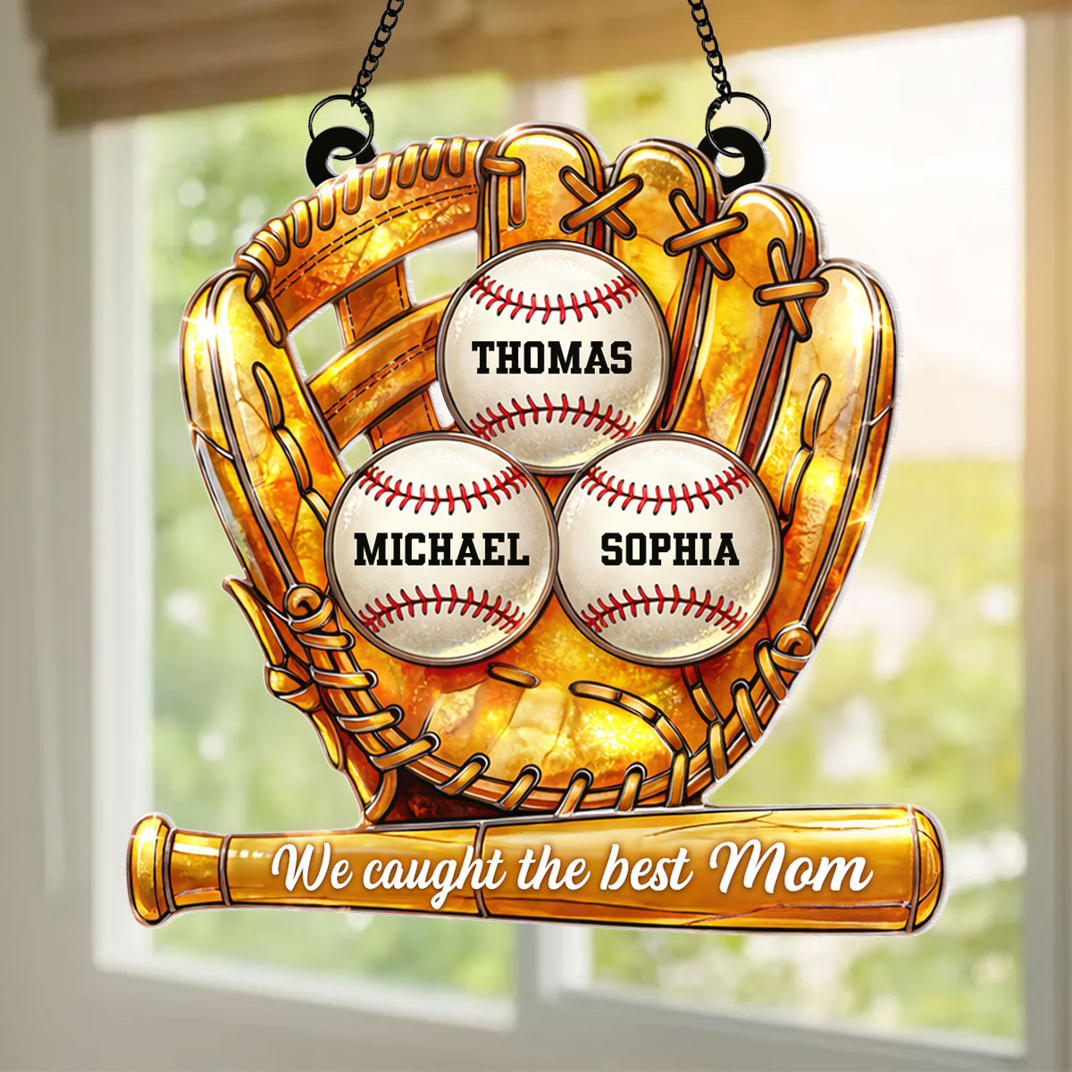 Baseball Glove We Caught the Best Mom - Personalized Suncatcher - Sentimental Mother's Day Gift for Mom, Wife
