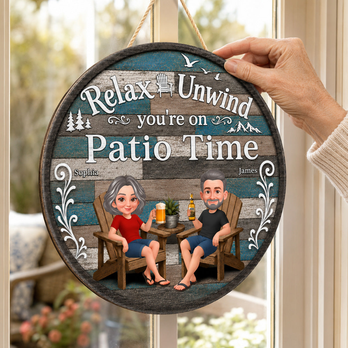 Relax Unwind You're On Patio Time - Personalized Round Wood Sign - Decor Patio Sign
