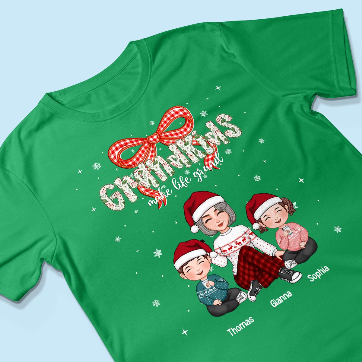Grandkids Make Life Grand Coquette Floral Christmas Pattern - Personalized Shirt