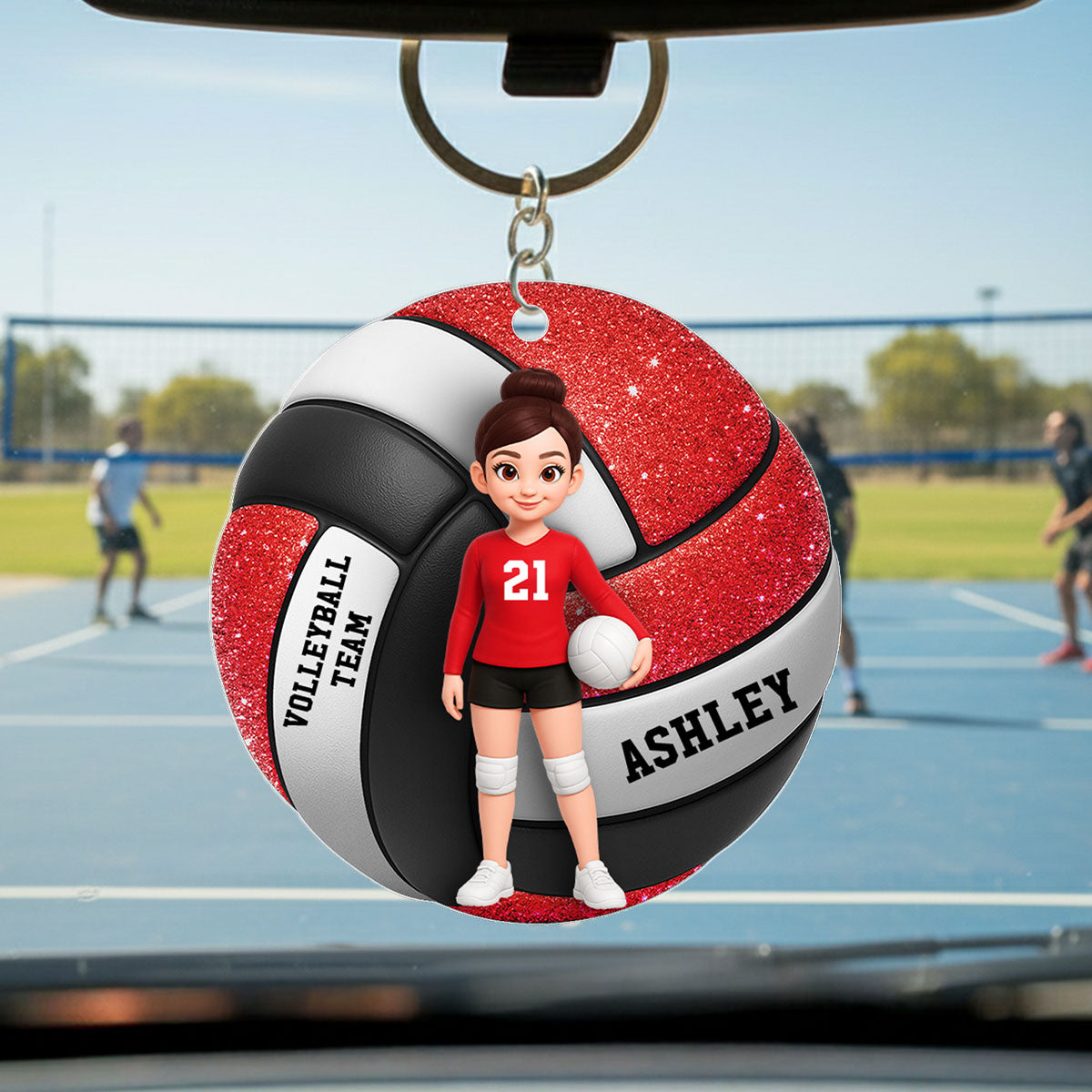 Volleyball Boy & Girl 3D Effect - Personalized Acrylic Keychain - Custom Keyrings, Name Tags
