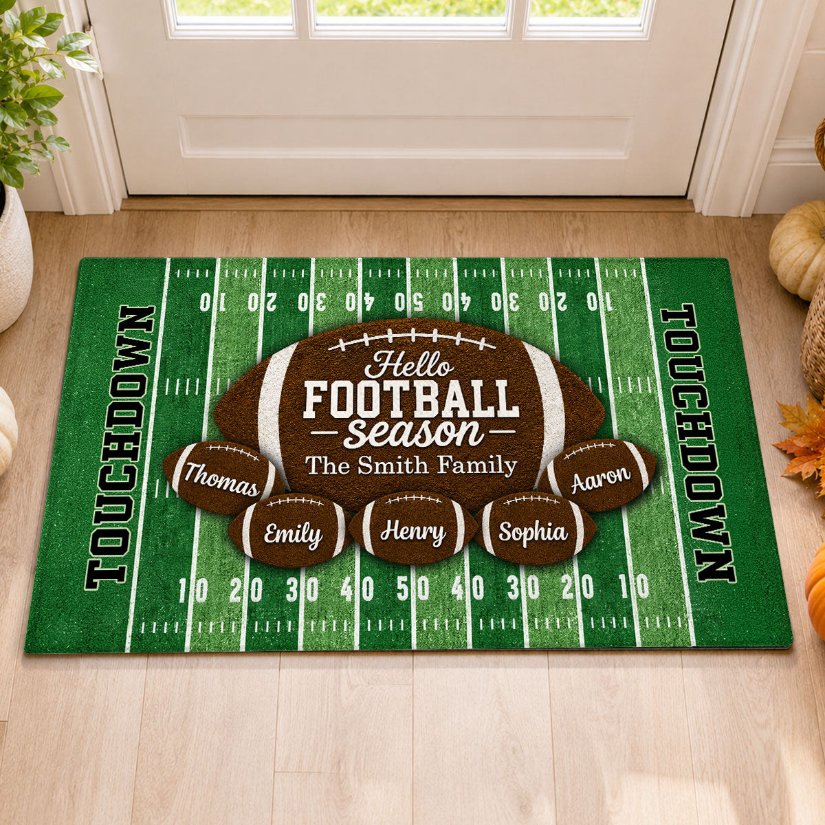 Hello Football Season Custom Family Names - Personalized Doormat - Football Season Decor For Family