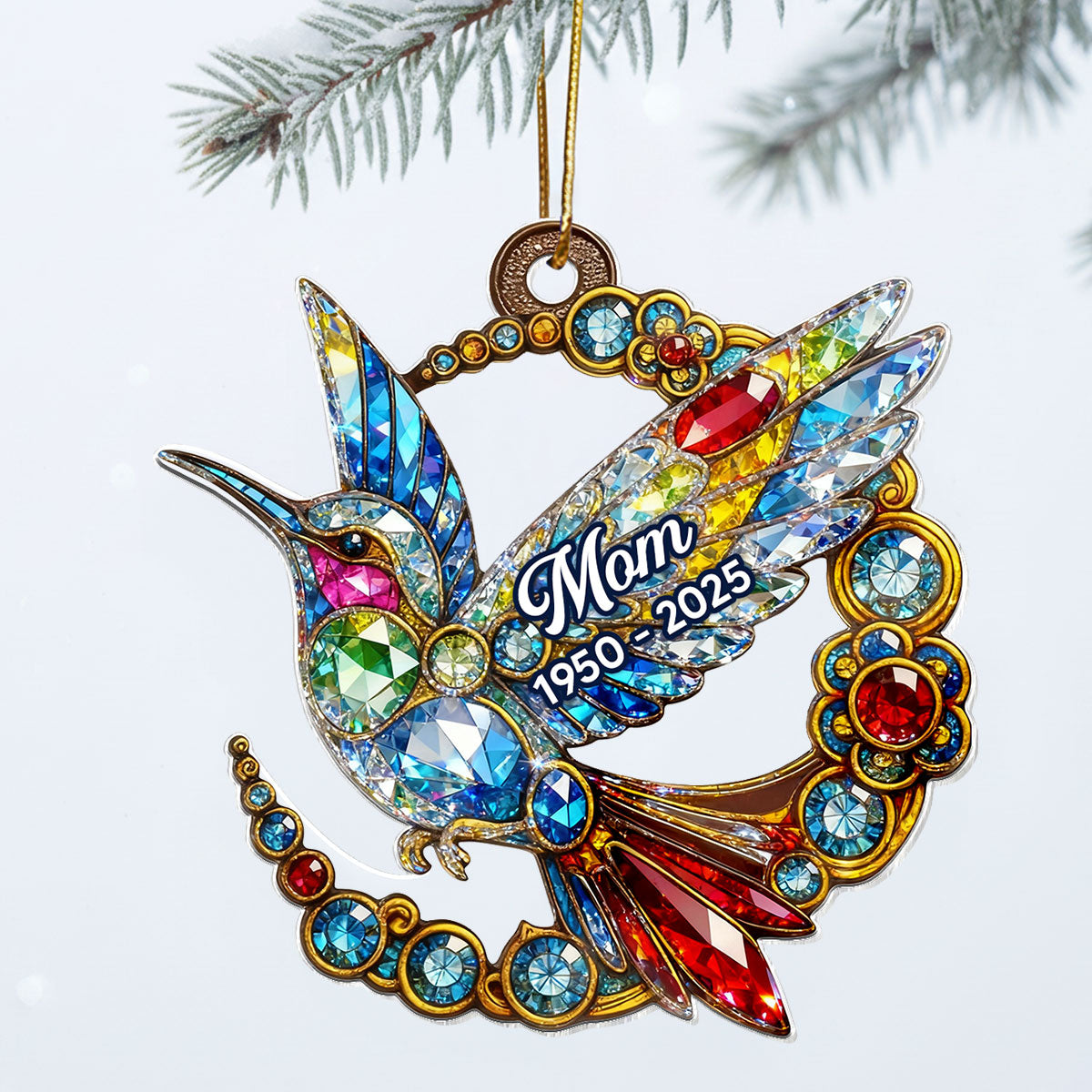 3D Crystal Effect Colorful Hummingbird Memorial - Personalized Acrylic Ornament - Remembrance Gift, Sympathy Gift