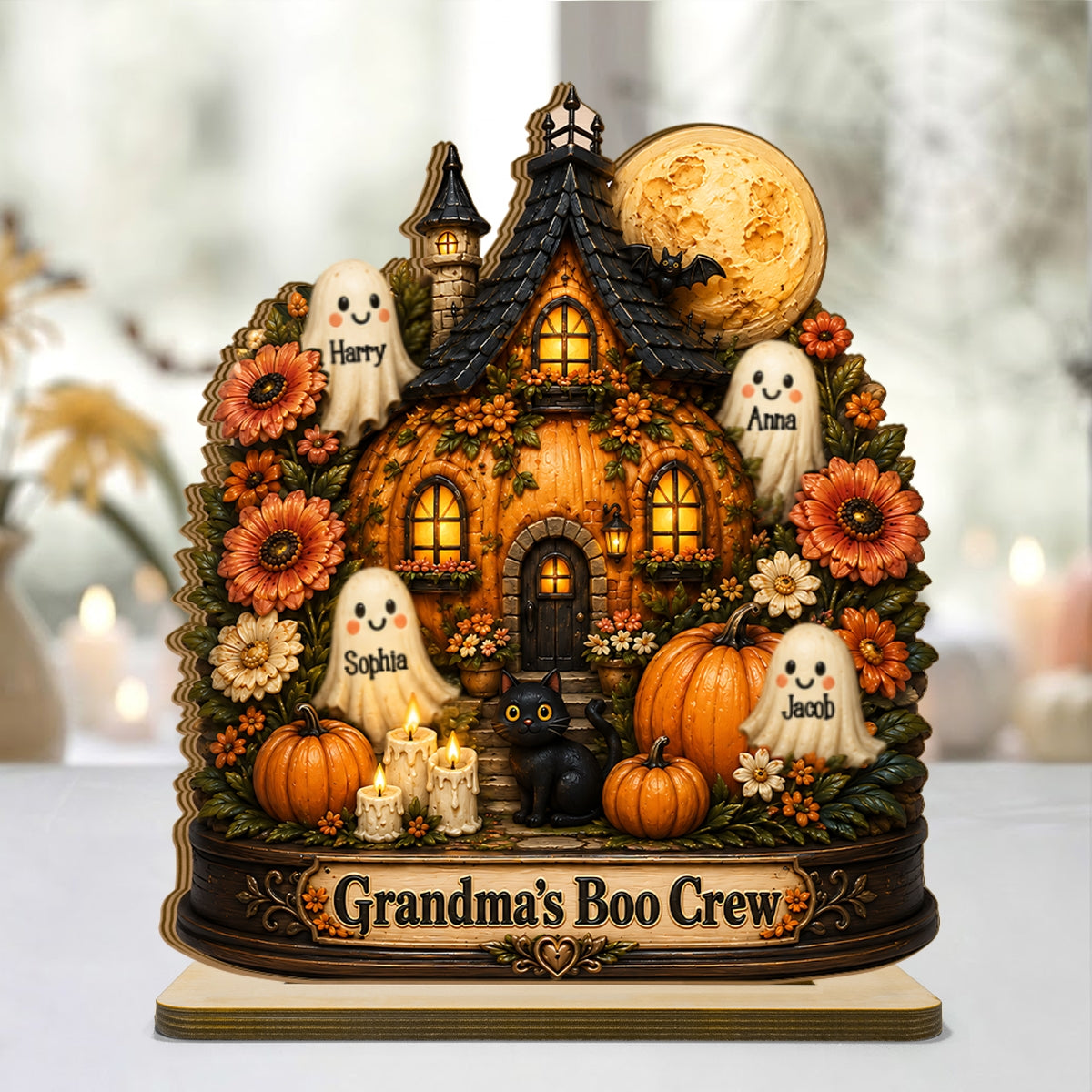 Pumpkin House Grandma's Boo Crew - Personalized 2-Layered Wooden Plaque - Halloween Decor Gift, Gift For Grandma
