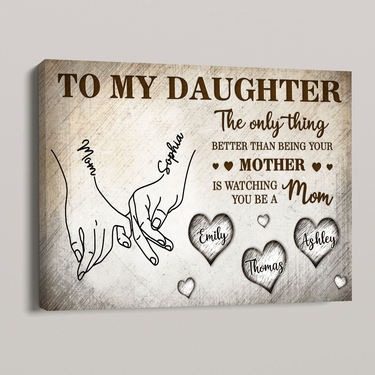To My Daughter Mom And Daughter Holding Hands Custom Kids Names - Personalized Wall Art, Poster, Canvas - Mother's Day Gift For Daughter