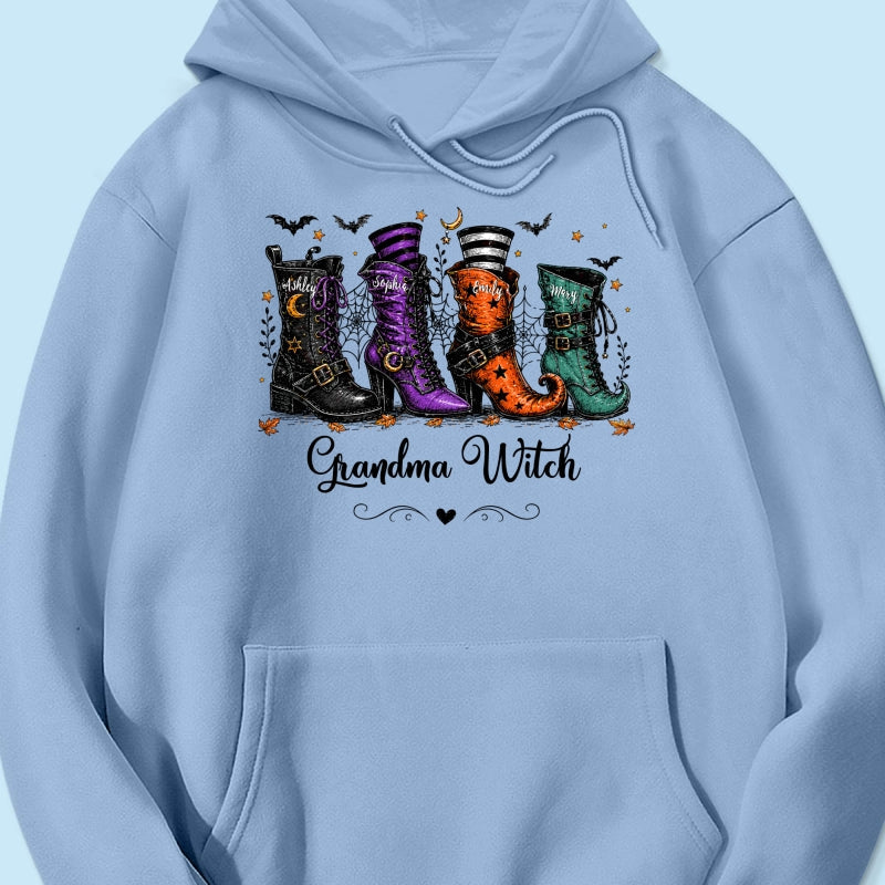 Grandma Witch Boots With Grandkids’ Names – Personalized Shirt – Halloween Gift For Grandma