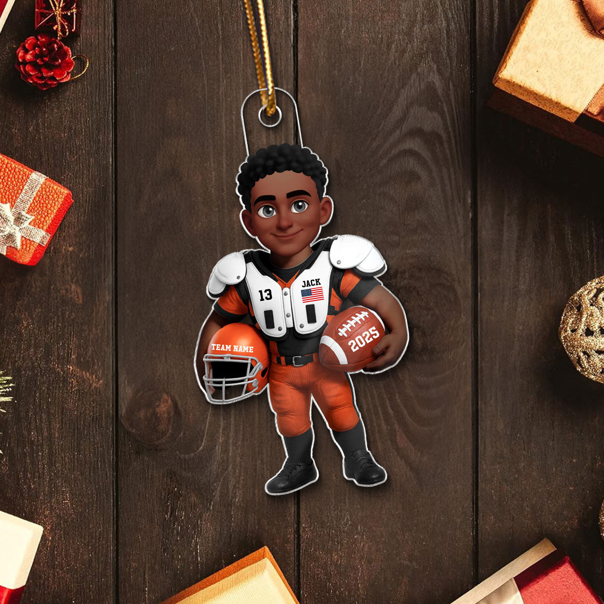 3D Effect Proud American Football Player - Personalized Acrylic Ornament - Gift For Football Lovers, Grandson, Son, Husband
