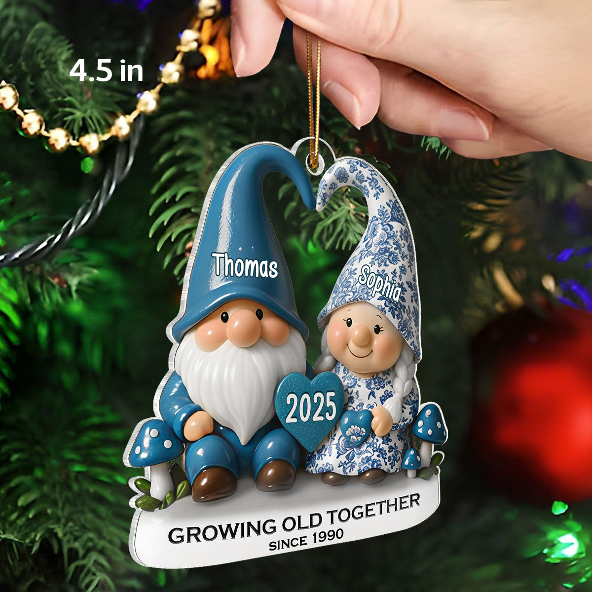 3D Effect Vintage Toile De Jouy Pattern Gnome Couple - Personalized Acrylic Ornament
