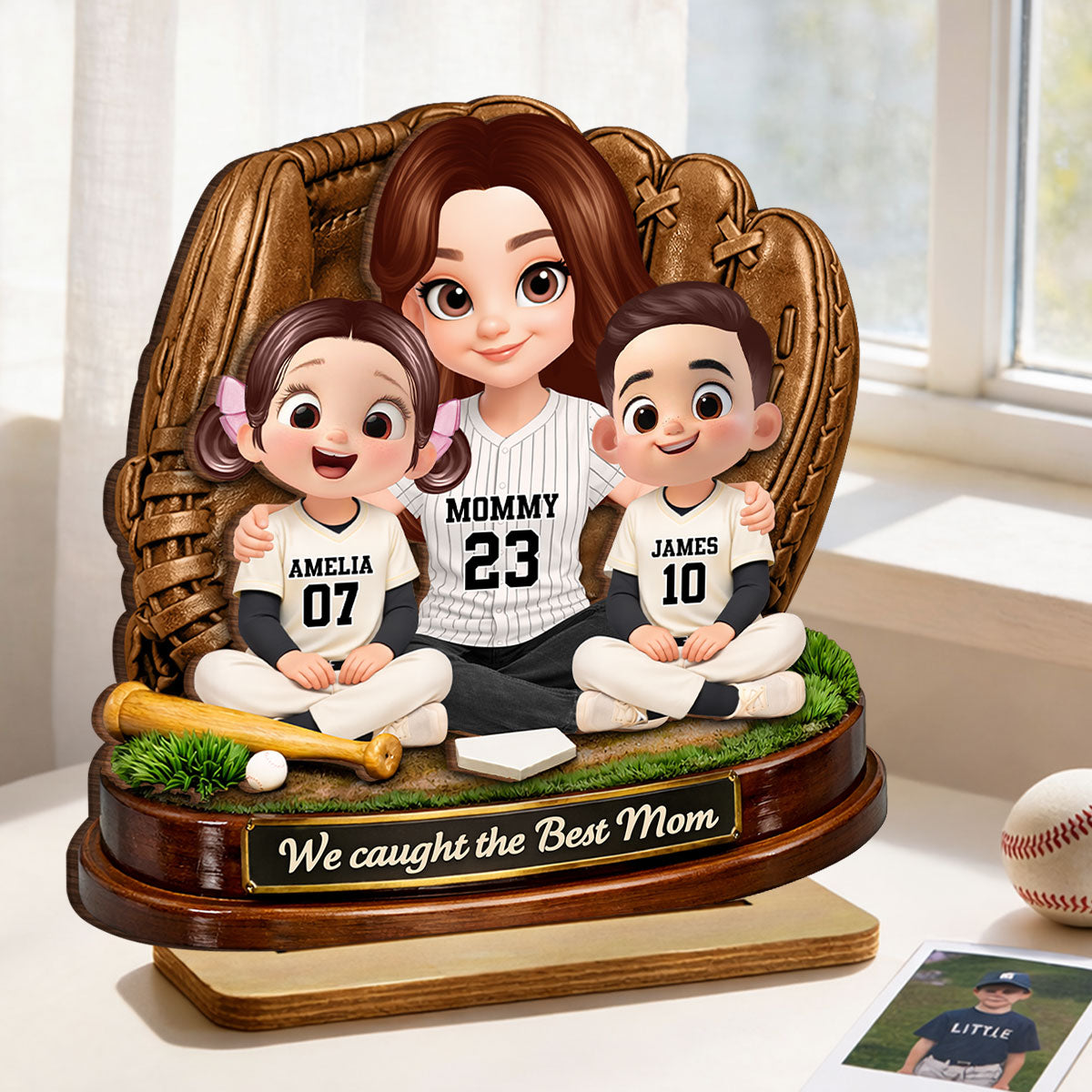 We Caught the Best Mom Baseball Softball - Personalized 2-Layered Wooden Plaque - Heartfelt Gift for Mom, Wife