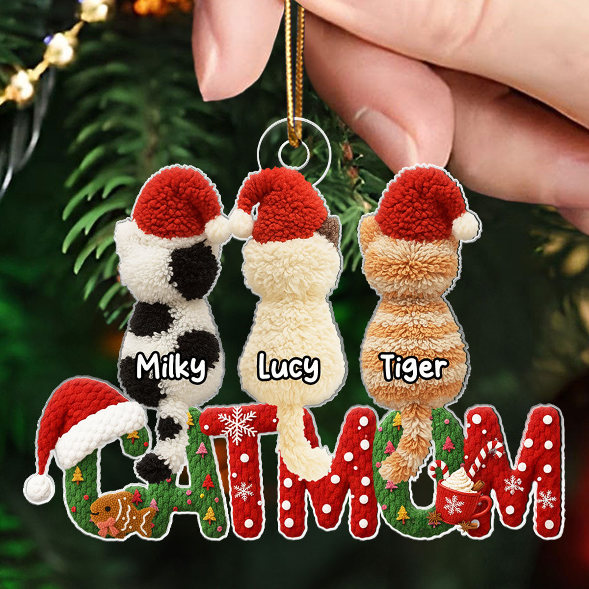 2025 Cat Lovers Latch Hook Yarn Faux - Personalized Acrylic Ornament - Christmas Gift for Cat Moms, Cat Dads