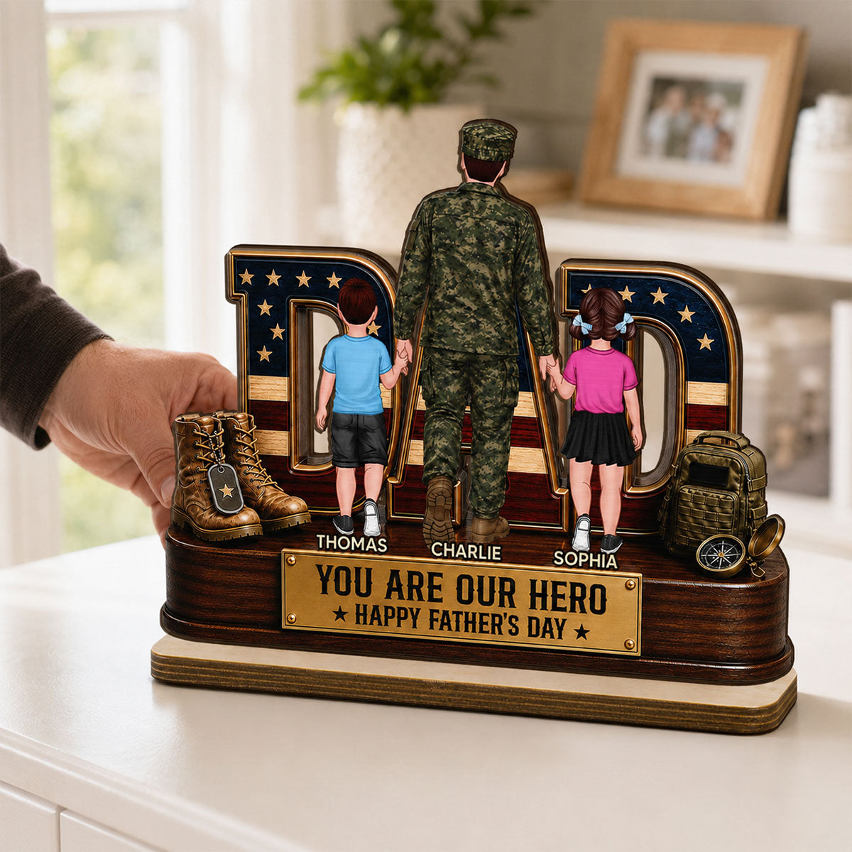 Nation Flag Military Dad You Are Our Hero - Personalized 2-Layered Wooden Plaque -  Gift For Dad, Husband