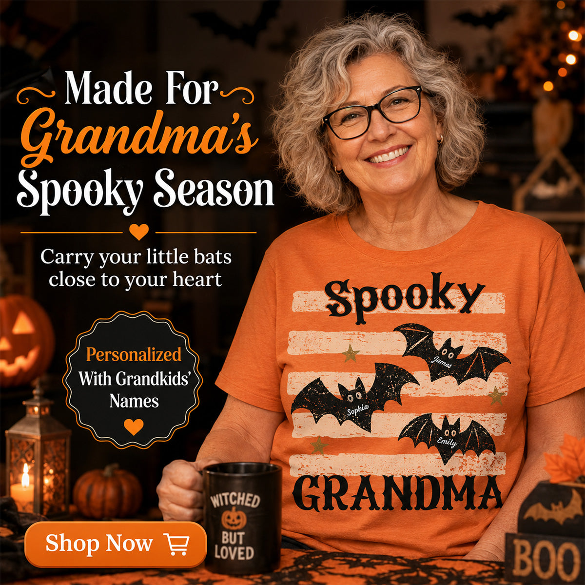 Spooky Grandma Little Bats Stripes - Personalized Shirt - Halloween Gift For Grandma
