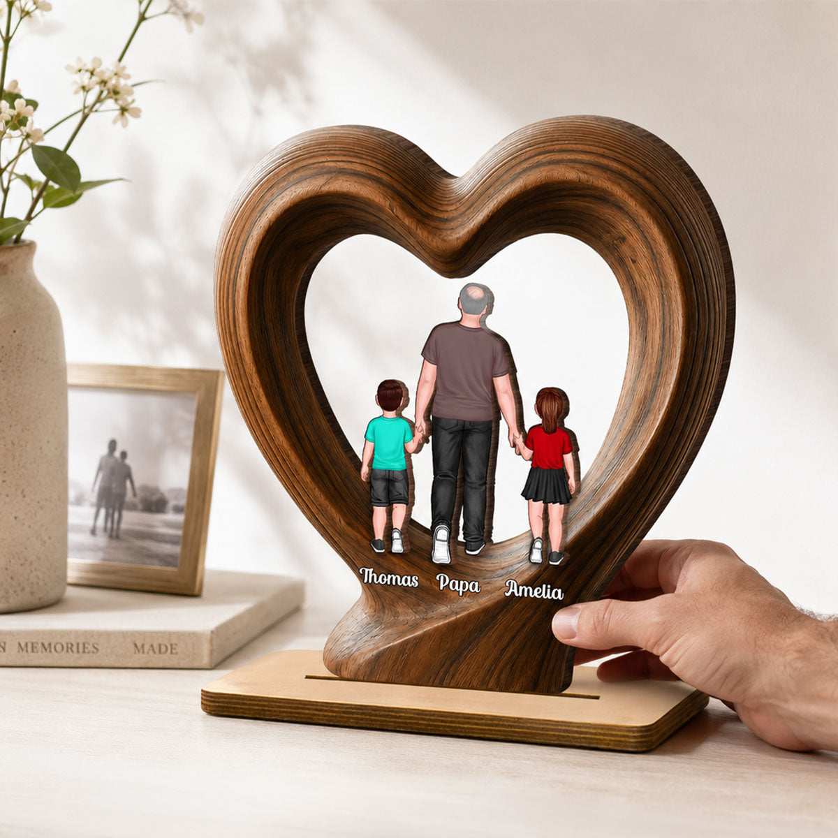 Dad Grandpa Walking With Children - Personalized 2-Layered Wooden Plaque -  Gift for Husband