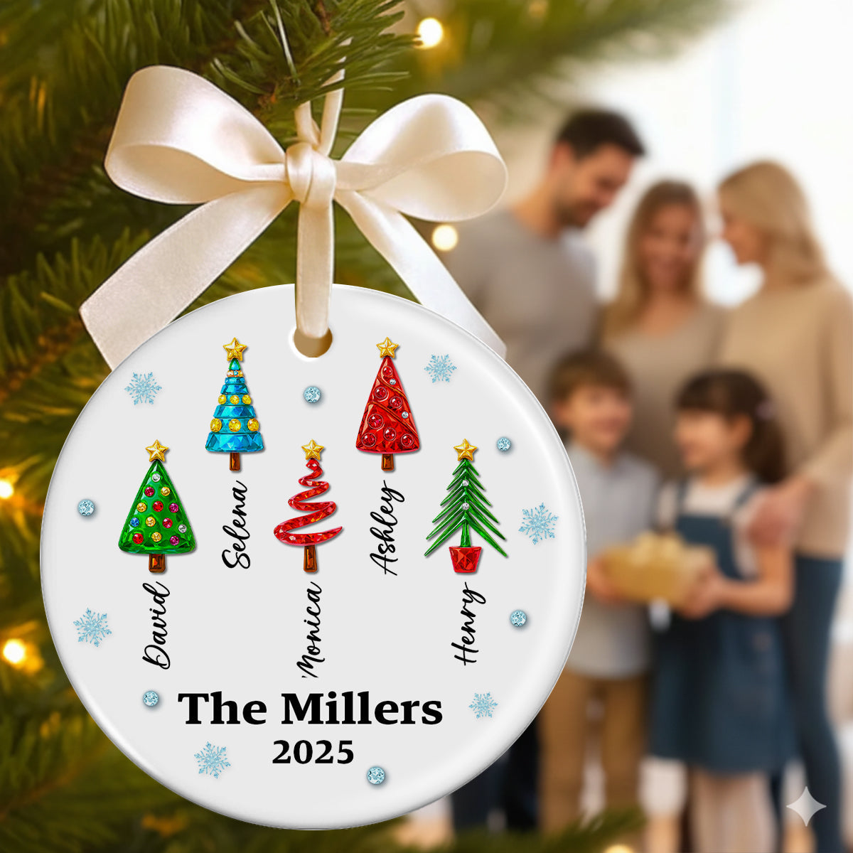 Family Name 3D Crystal Effect Christmas Tree - Personalized Ceramic Ornament - Christmas Gift for Family